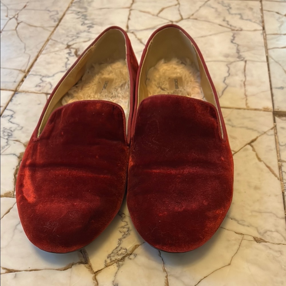 Birdies Red Velvet Loafers Elegant Flats